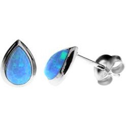 Silver and blue opalique teardrop stud earrings