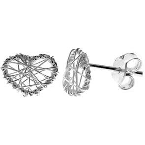Silver Wire Heart Stud Earrings