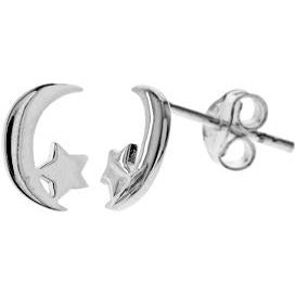 Silver Moon and Star Stud Earrings.
