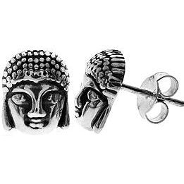 Silver Buddha Head Stud Earrings.