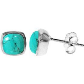 Silver and Turquoise cushioned Stud Earrings.