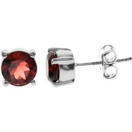 Silver and garnet round facet stud earrings.