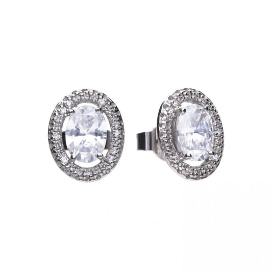 Diamonfire Silver And Cubic Zirconia Pave Oval Stud Earrings.