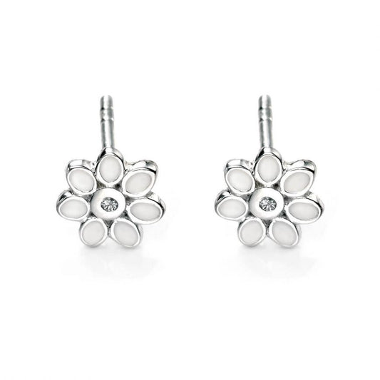 D For Diamond Silver And Diamond Flower Stud Earrings