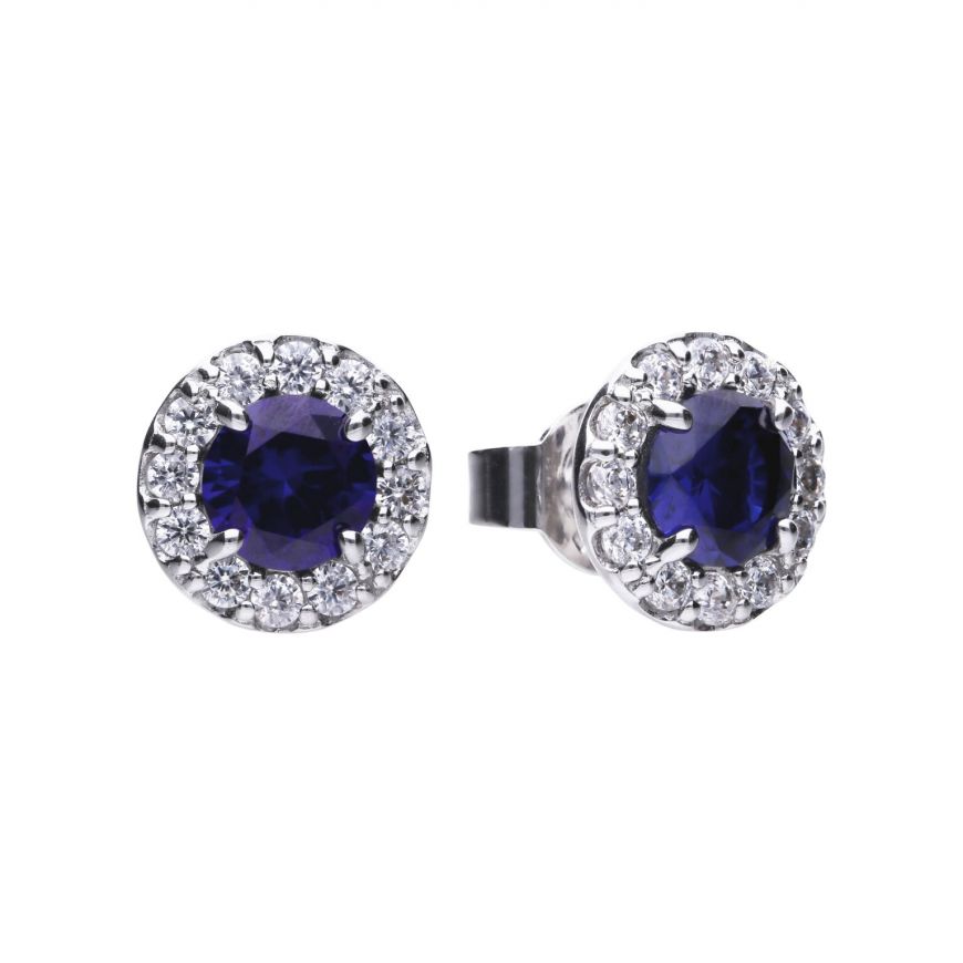 Diamonfire Silver, Blue Sapphire And Cubic Zirconia round Stud Earrings.