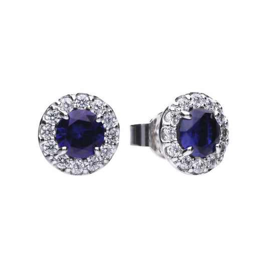 Diamonfire Silver, Blue Sapphire And Cubic Zirconia round Stud Earrings.