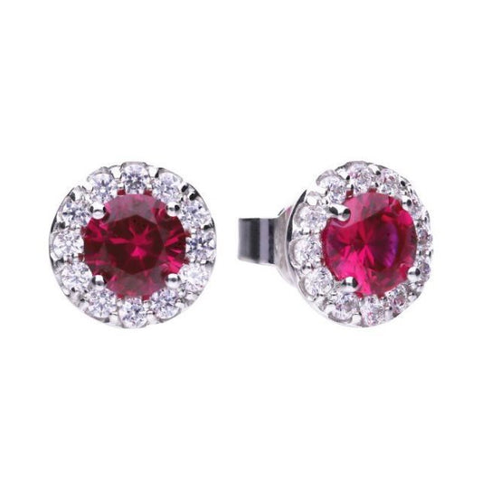 Diamonfire silver with red and white cubic zirconia round cluster stud earrings.