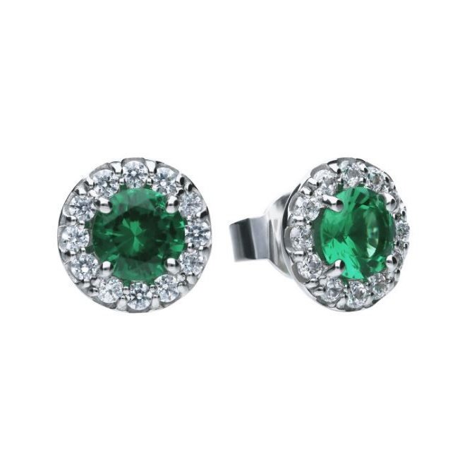 Diamonfire silver with green and white cubic zirconias cluster stud earrings.