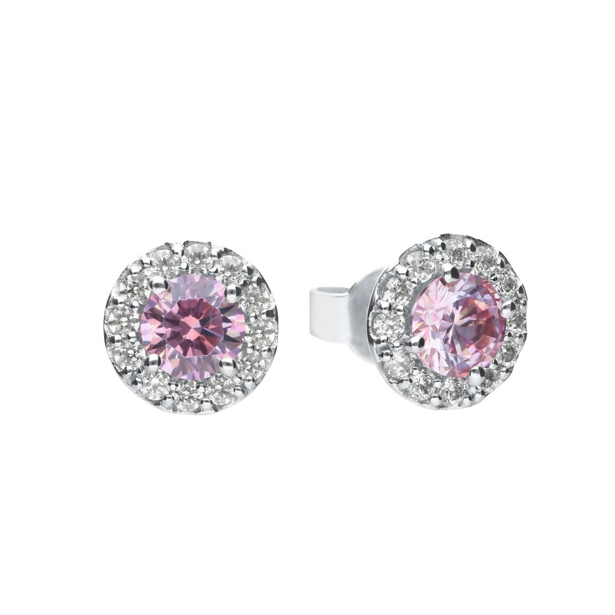 Diamonfire silver with pink and white cubic zirconia stud earrings