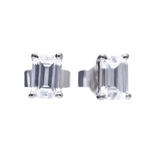Diamonfire Silver And Emerald Cut Cubic Zirconia Stud Earrings.