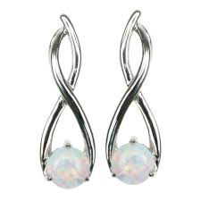 Silver And Opalique Twist Long Stud Earrings