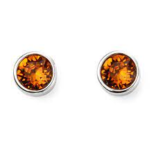 Silver and Crystal Round Birthstone Stud Earrings -November