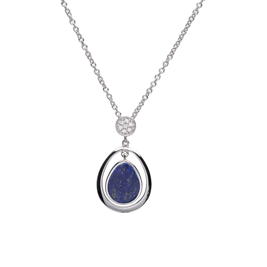Silver, Lapis lazluli and Cubic Zirconia teardrop pendant