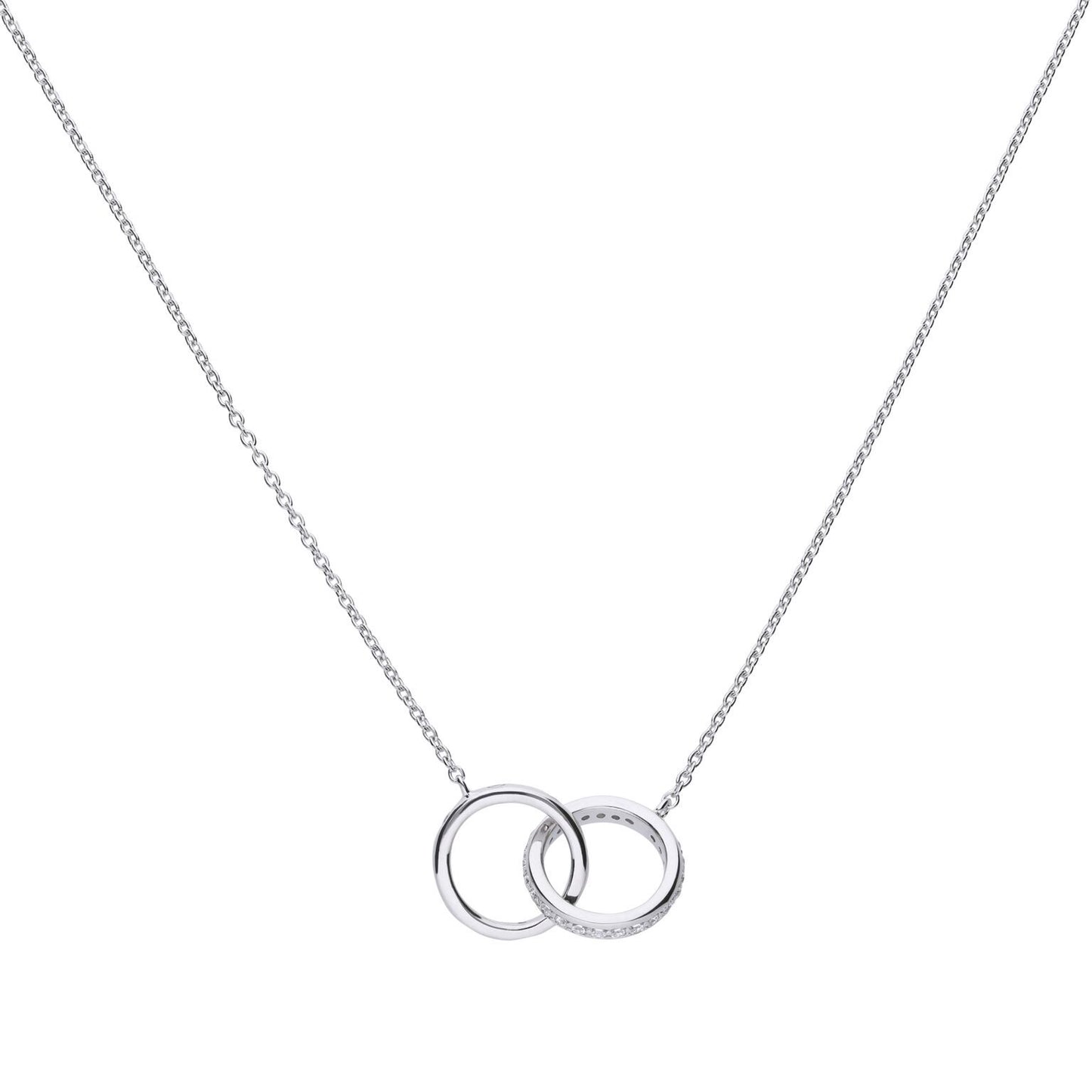 Diamonfire silver and cubic zirconia double interlocking rings necklace.
