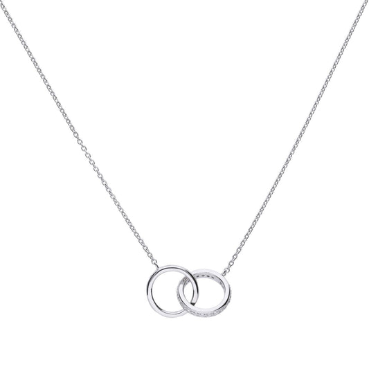 Diamonfire silver and cubic zirconia double interlocking rings necklace.