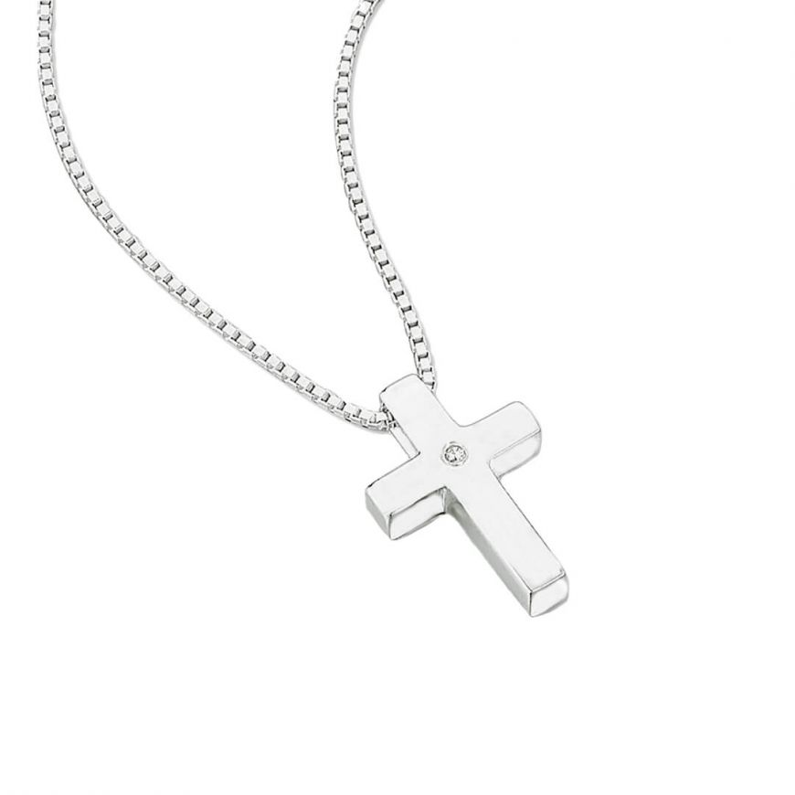 D For Diamond Silver And Diamond Cross Pendant