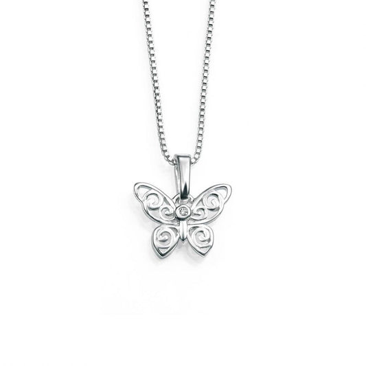 D For Diamond Silver And Diamond Butterfly Pendant