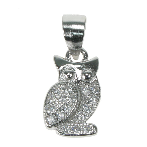 Silver and Cubic Zirconia medium owl pendant