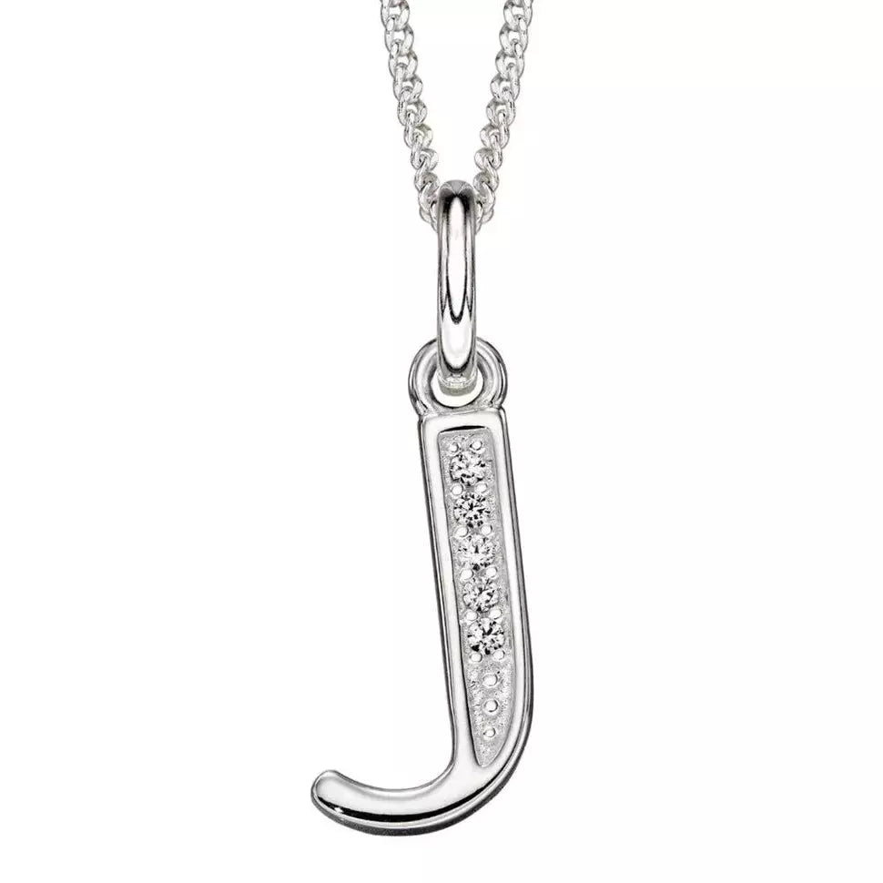 Silver And Cubic Zirconia Initial Pendant (J)