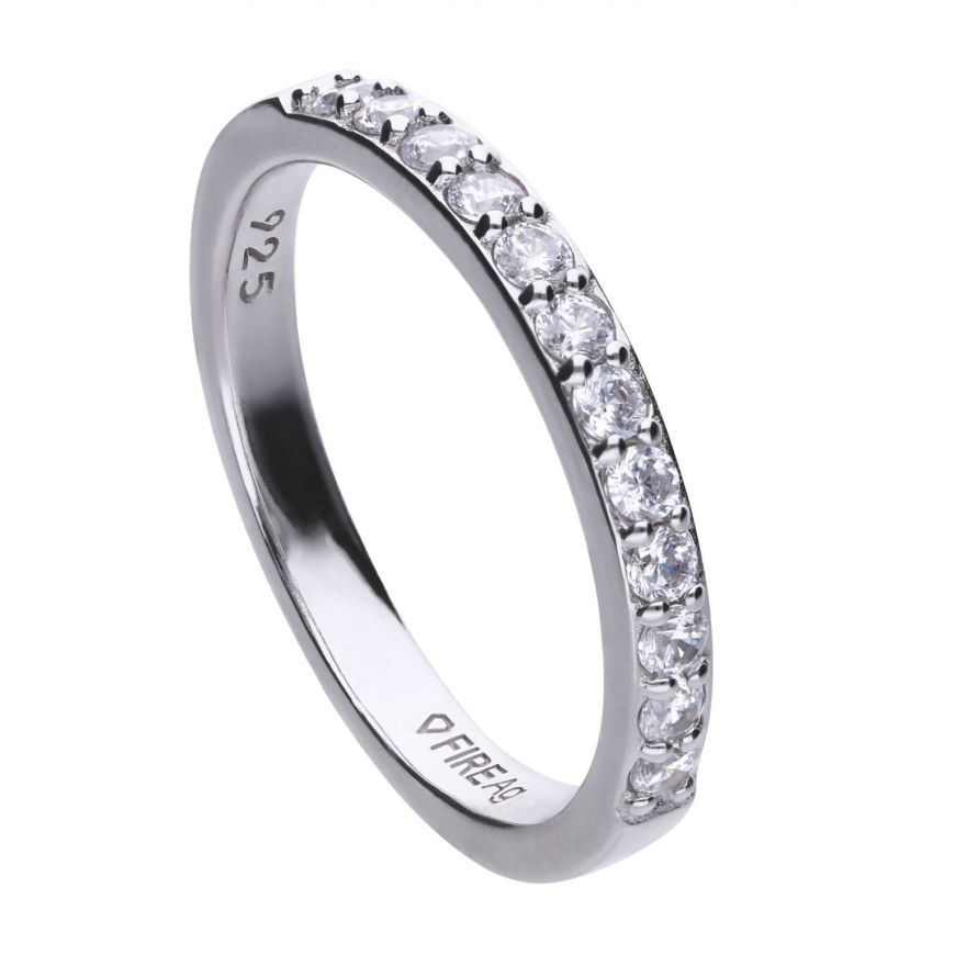 Diamonfire Silver And Cubic Zirconia Half Eternity Band Ring.
