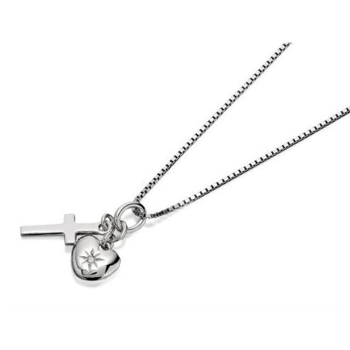 D For Diamond Silver And Diamond Cross And Heart Pendant
