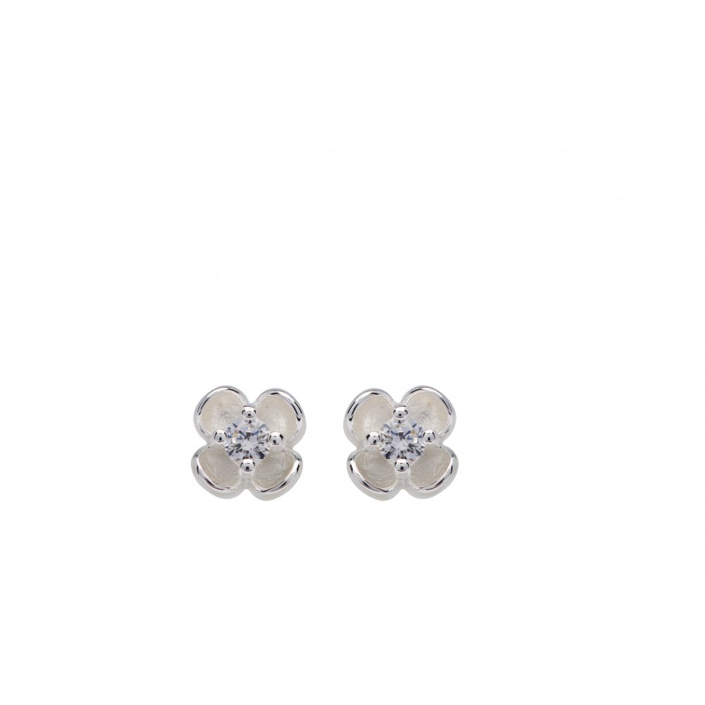 Silver and Cubic Zirconia flower stud earrings
