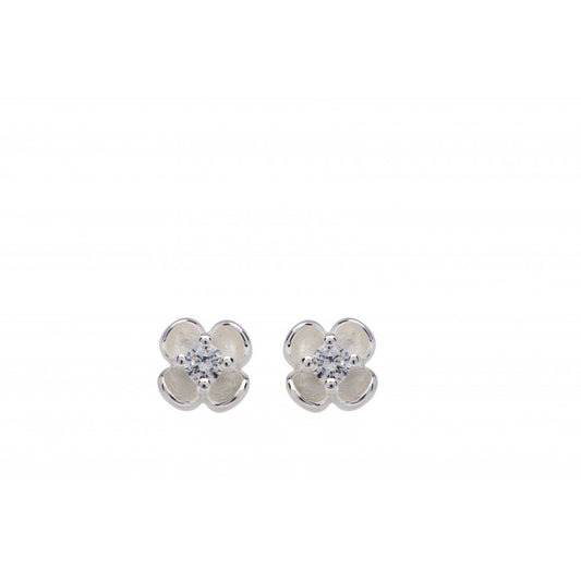 Silver and Cubic Zirconia flower stud earrings