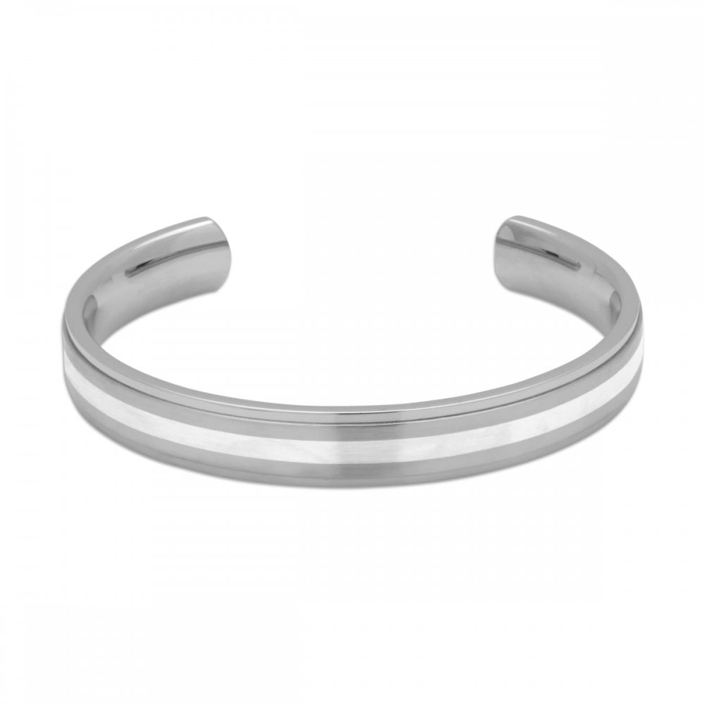 Gents Stainless Steel matte and polished torque bangle with silver inlay