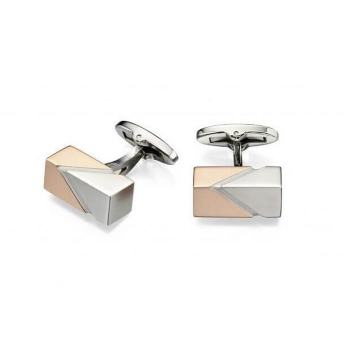 Stainless Steel And Rose Gold Detail Rectangular Cufflinks