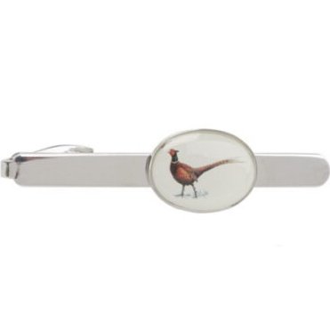 Silver Tie Clip with a Pheasant oval detail