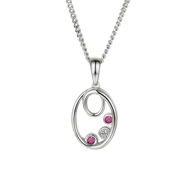 Real silver, ruby and cubic zirconia oval pendant
