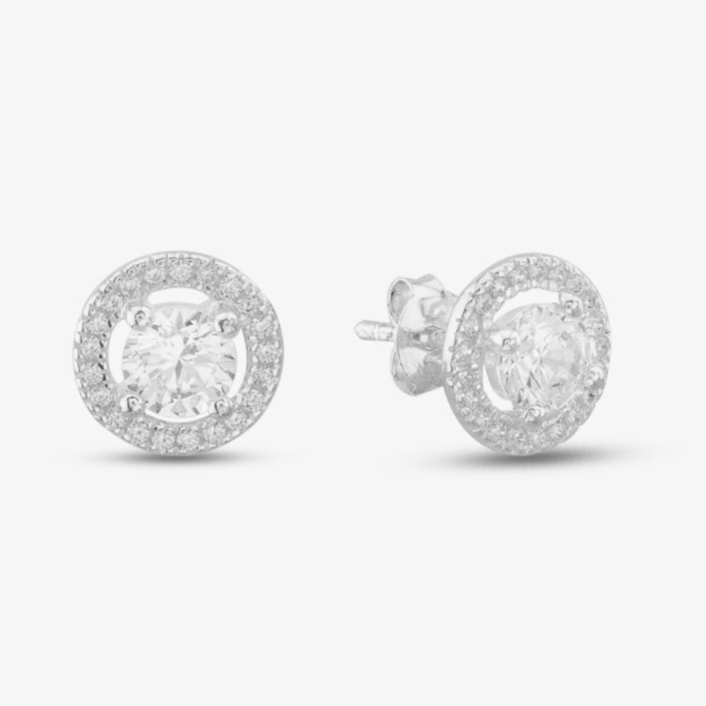 Silver and cubic zirconia cluster stud earrings