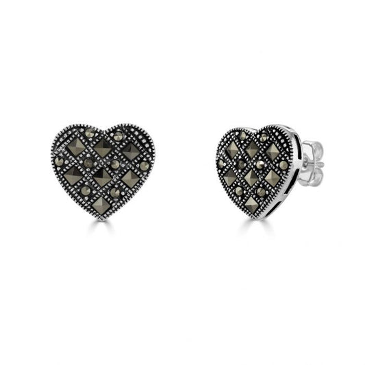 Silver and Marcasite heart stud earrings