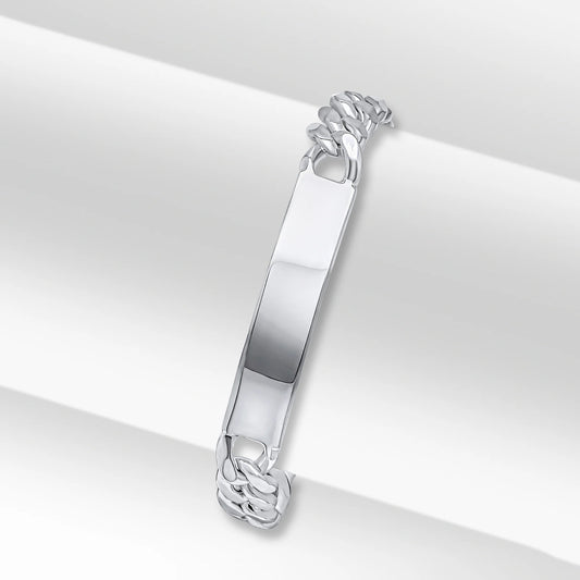 Silver 9mm Flat Curb ID Identification Bracelet