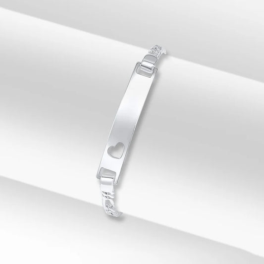Silver 3.5mm Figaro ID Identification Bracelet with Heart Cutout
