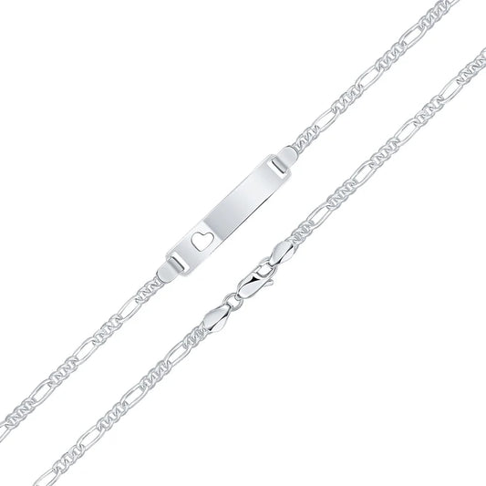 Silver 3.5mm Figaro ID Identification Bracelet with Heart Cutout