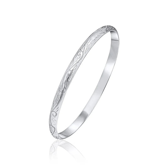 Silver Solid Engraved Court Bangle