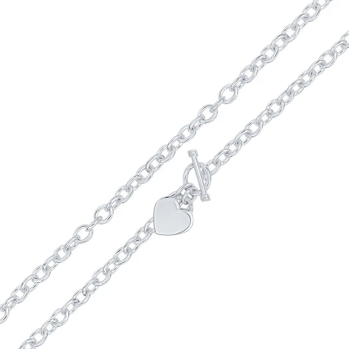 Silver 8mm Cable Chain with T-Bar and heart charm