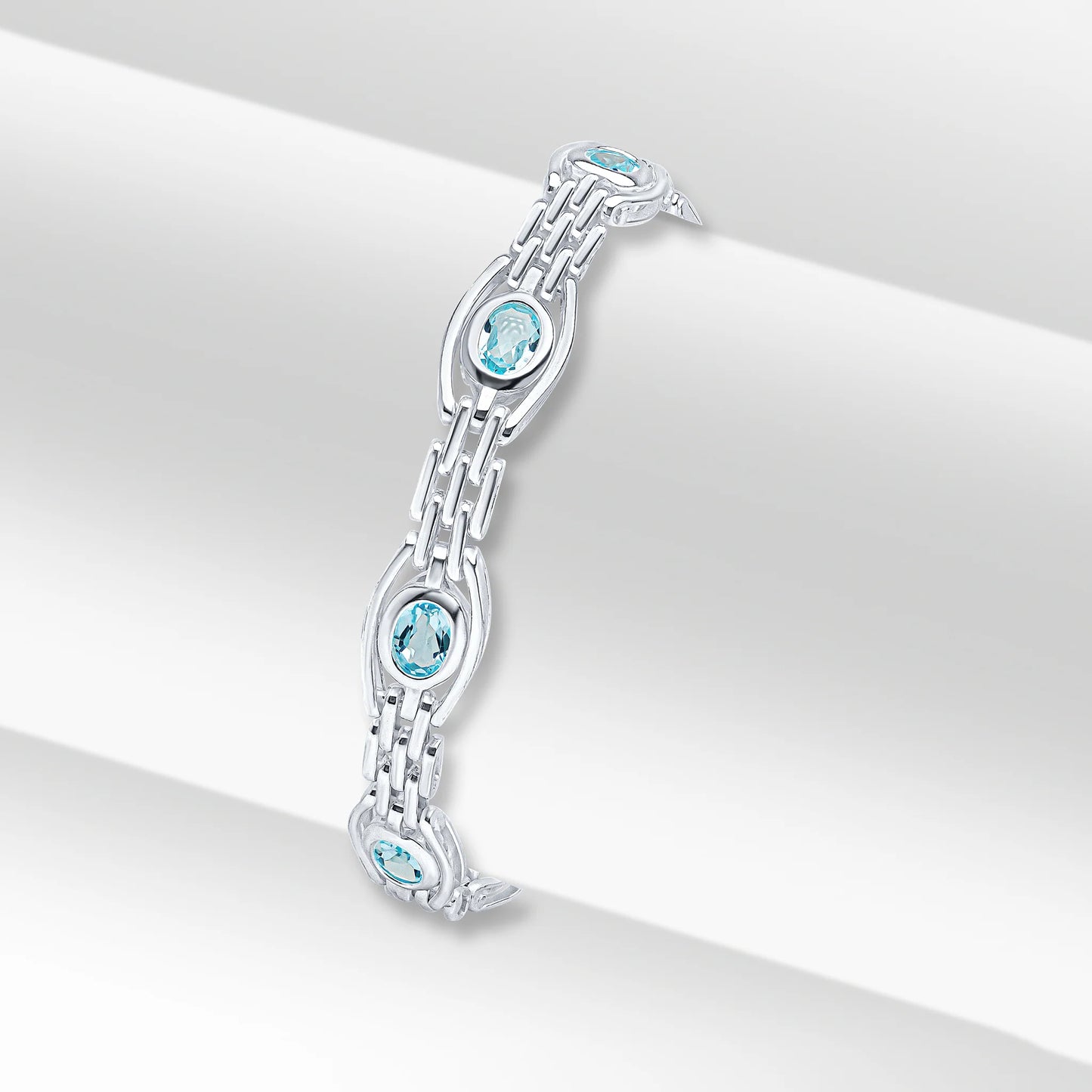 Silver Swiss Blue Topaz Gate Bracelet