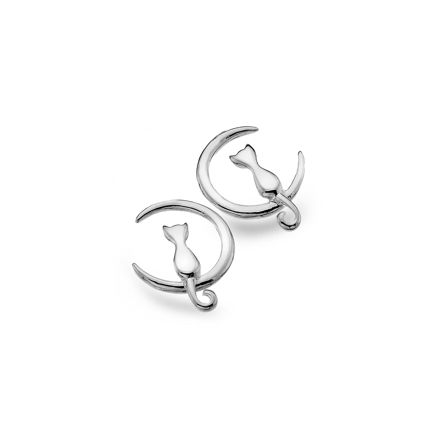 silver cat on moon design earrings.