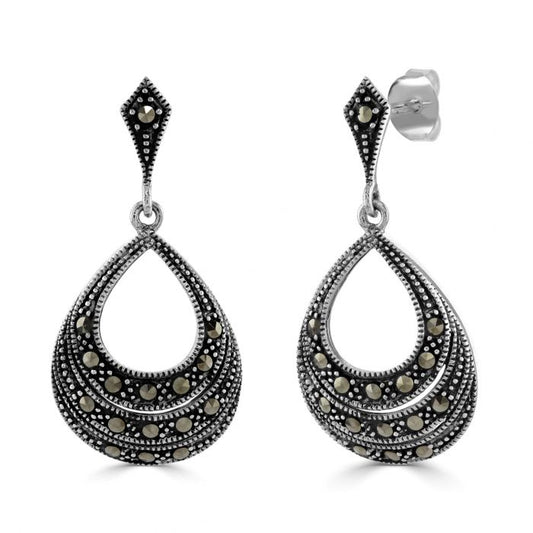 Silver and Marcasite open teardrop drop earrings