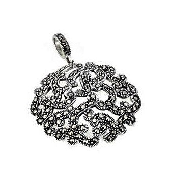 Silver and Marcasite round filigree pendant