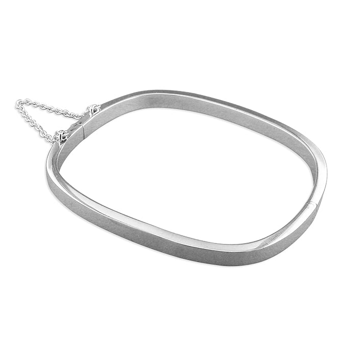 Silver plain oblong hinged bangle