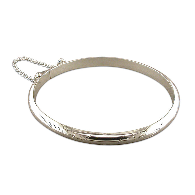 Silver medium engraved hinged bangle