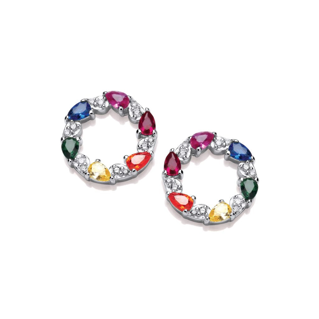 Silver & Rainbow Cubic Zirconia Wreath Earrings