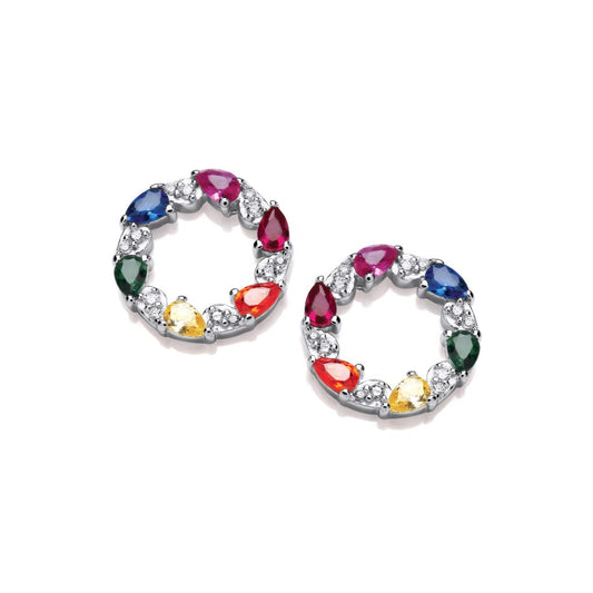 Silver & Rainbow Cubic Zirconia Wreath Earrings