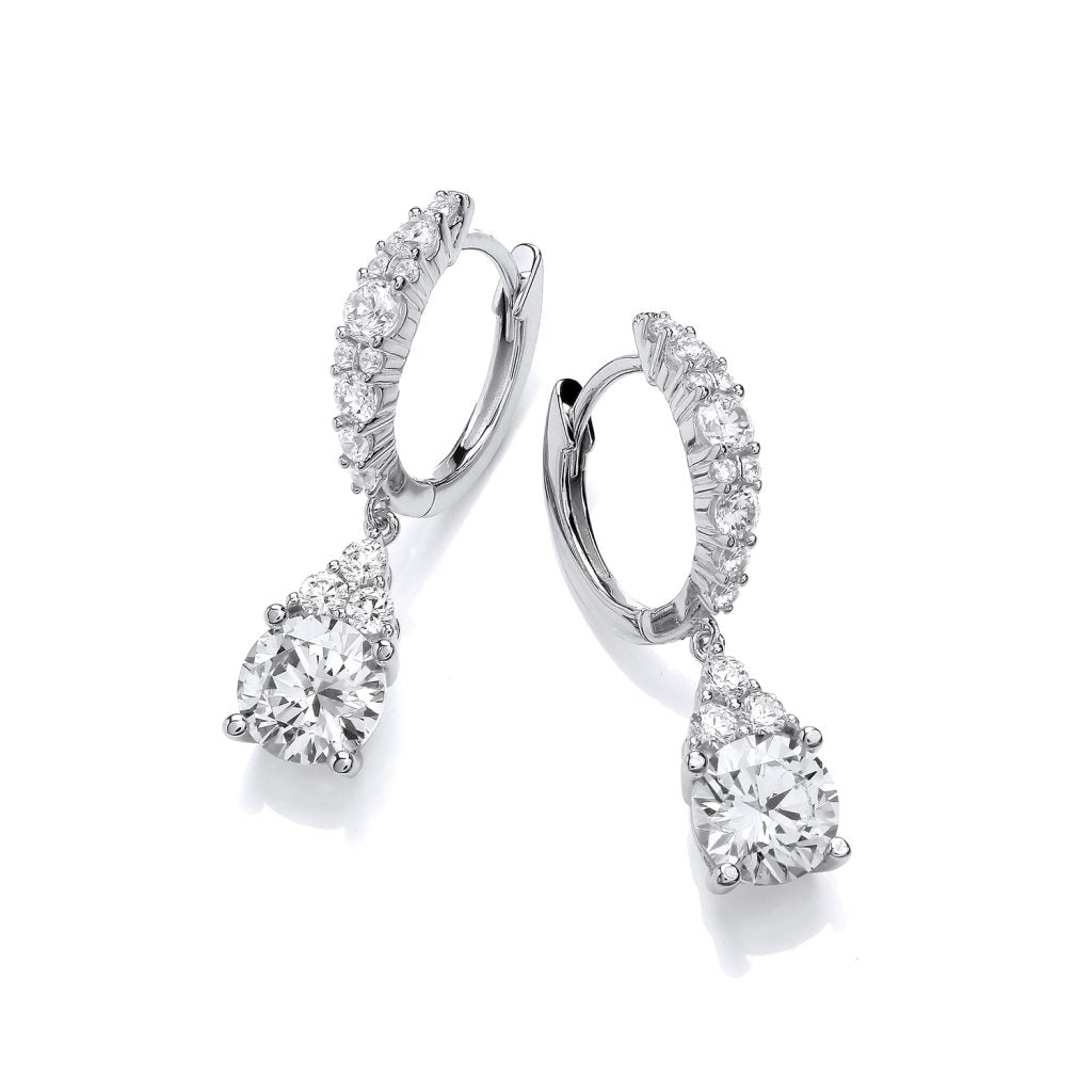 Silver & Cubic Zirconia Fancy Huggie Earrings