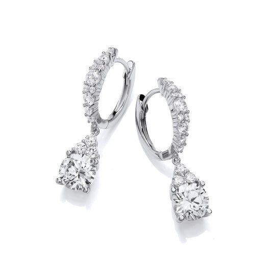 Silver & Cubic Zirconia Fancy Huggie Earrings