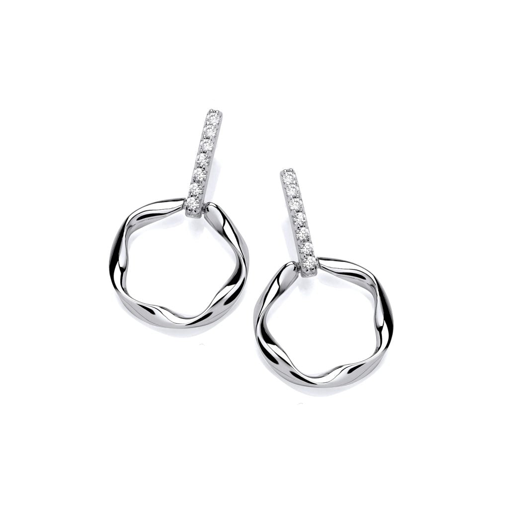 Silver & Cubic Zirconia wavy circle drop Earrings
