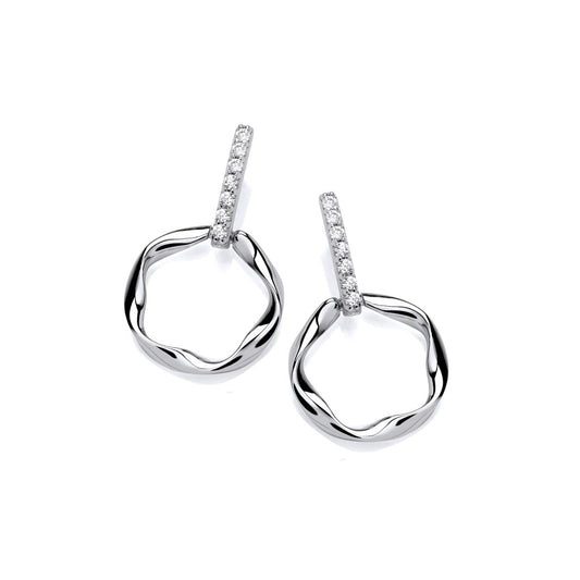 Silver & Cubic Zirconia wavy circle drop Earrings